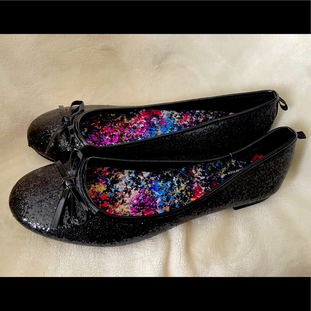 Faded Glory Black Glitter Ballet Flats (Size 6 Kids = Size 8 Women)
